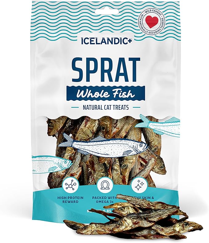 Icelandic+ Whole Fish: Sprat - 0.85oz Bag - Cat Treats, Wild- Caught, 2.5-3" Crunchy Air-Dried Pet Snacks, Single Ingredient, Just Fish-Nothing Else