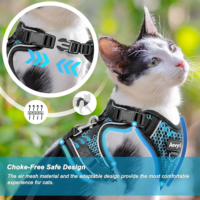 Cat Harness and Leash for Walking Escape Proof Soft Adjustable Cat Leash Breathable Honeycomb Structure Comfortable Vest Easy to Wear Kitten Harness for Outdoor Travel, Honeycomb Blue, L