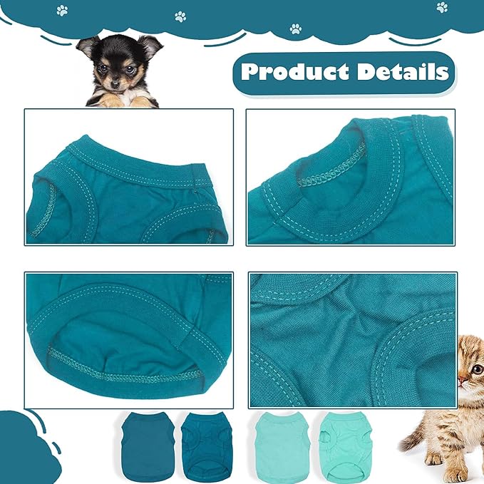 2 Pieces Dog Clothes for Small Dogs Girl Boy Spring Summer Puppy Soft Dog Shirt Solid Color Chihuahua Clothes Pet Clothing Cute Cat Cloth XXS~M (Cyan,Dark Green, Small)