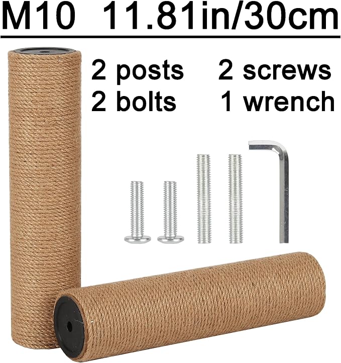7.4cm 2.91in Diameter Cat Tree Scratching Post Replacement Jute Pole Parts for Cat Tower (11.81in/30cm, M10*2poles)