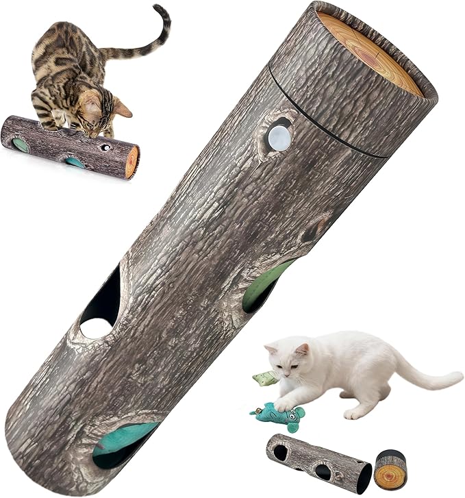 Interactive Cat Toy for Boredom - 6-Hole Roller Box with 3D Pressure-Resistant Paper, Mental Stimulation & Anxiety Relief, Includes Catnip Plush & Bell, Solo Play for Indoor Cats
