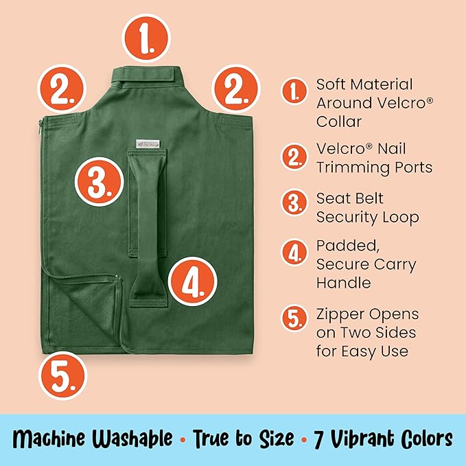 Cat-in-the-Bag Cozy Comfort Carrier - Small Green Pet Carrier and Cat Carrier Soft for Cutting Nails, Vet Visits, Medication Administration, Dental Care, & Travel