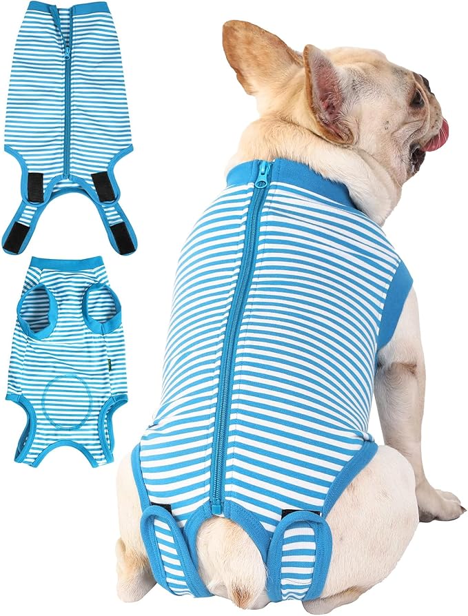 Dog Blue Recovery Suit for Medium Female Spay,Male Dog Surgery Suit,Narrow Blue-White M