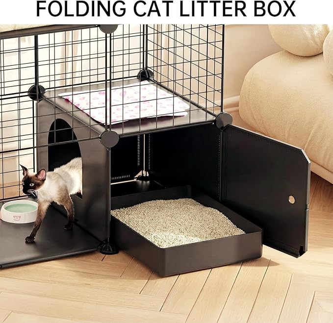 PAWING Cat Enclosure Indoor with Litter Box, 3-Tier Metal Wire Cat Cage, DIY Detachable Design for Cats, Kittens & Small Animals, Multi-Level Kennel