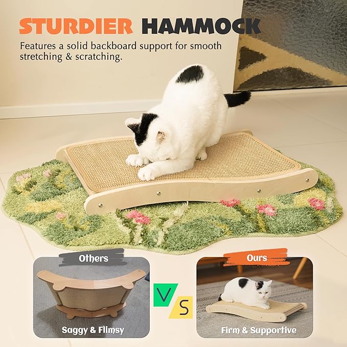 PETKARAY Sisal Cat Scratching Board, Curved Sisal Cat Scratcher, Large Indoor Kitty Scratch Pad, Heavy Duty Wave Lounge Bed for Kitten