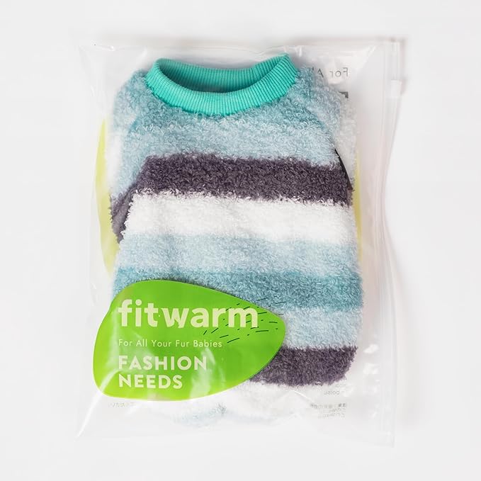 Fitwarm Fuzzy Striped Dog Fleece Pajamas, Warm Winter Clothes for Small Dogs Boy Girl, Cozy Pet Onesie with Feet, Light Sea Green, Black, White, XS