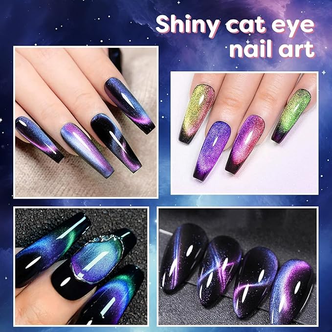 WOKOTO 14 Pcs Cat Eye Magnet For Nails With 3pcs Y-Shape Iron Stencil Set, Cat Eye Gel Nail Polish Magnet Tools Powerful Wand Magnet, Magnetic Nail Polish Square Round Heart Magnet Stick For Nails
