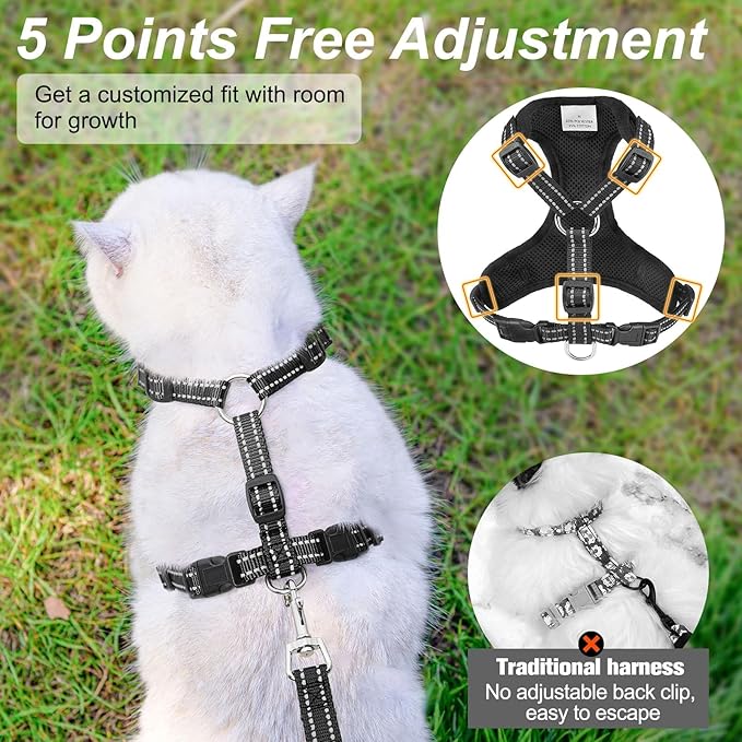 BEAUTYZOO Cat Harness and Leash Set for Walking Escape Proof, Neck Release Adjustable Harness for Kitten Puppy Small Medium Large Cats, Soft Cute Easy Control Small Cat Harness for Cats Boy and Girls