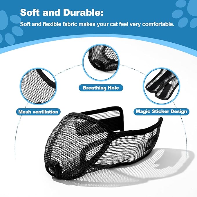 Cat Muzzle for Grooming Nail Trimming with Soft Mesh Covered, Prevent Biting Chewing(S,Black)
