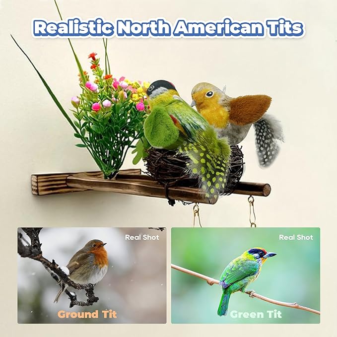 LEWISER Cat Toys Chirping Tit 2 Pcs with Catnip SilverVine, Suitable for Cat Wand Toys, Simulation Bird Design, Interactive Toys for Indoor Kitty Kitten Exercise, Green and Ground