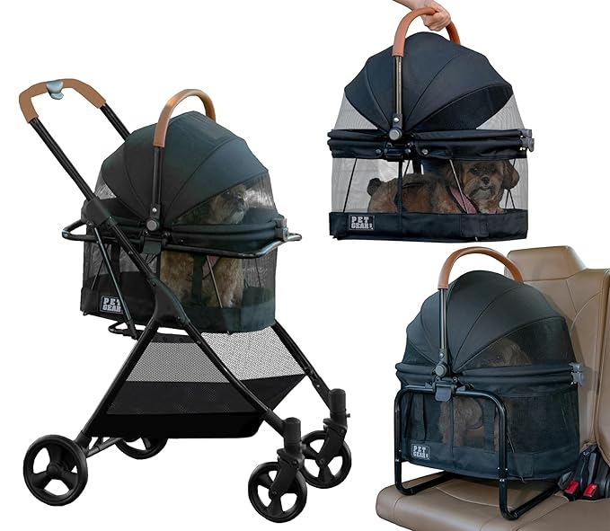 Pet Gear 3-in-1 Travel System, View 360 Stroller Converts to Carrier and Booster Seat with Easy Click N Go Technology, for Small Dogs & Cats, 4 Colors, Dark Charcoal- 4 Wheel
