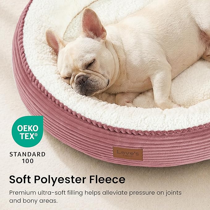 Love's cabin Round Donut Cat and Dog Cushion Bed, 30in Pet Bed for Medium or Large Dogs, Anti-Slip & Water-Resistant Bottom, Soft Durable Fabric Pet Beds, Washable Calming Cat Bed, Dusty Rose