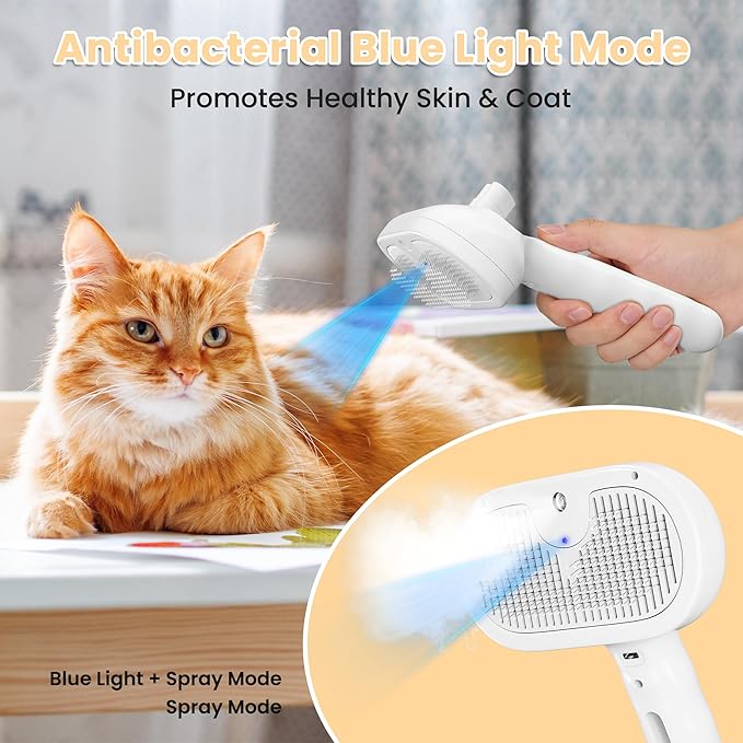 Pet Steam Brush for Dog & Cat, 4-in-1 Upgrade Steam Grooming Brush for Shedding and Hair Removal, Self Cleaning Spray Comb with Gentle Cool Mist for Long Haired Pets, Includes Waterless Shampoo