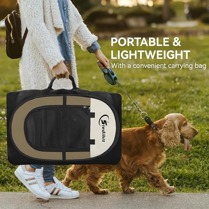 Siedihit Dog Cat Playpen, Medium Puppy Pet Playpen, Dog Crate Tent Cage Indoor/Outdoor, Portable Pop Up Dogs Kennel Playpen with Carrying Case for Dogs/Cats/Rabbits (Khaki,Medium)