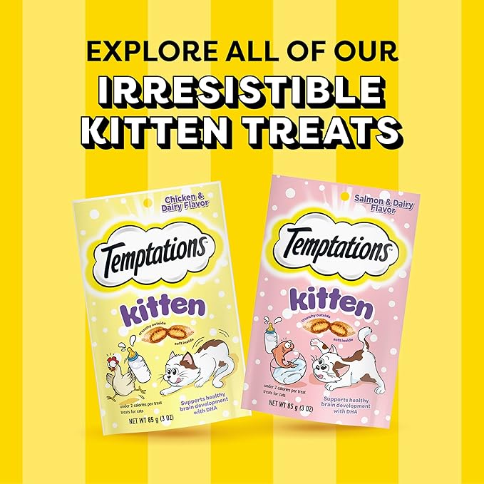 Temptations Kitten Treats Classic Crunchy and Soft Cat Treats, Dairy Flavor, 3 oz. Pouch (Pack of 12)