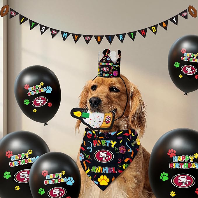 NFL San Francisco 49ers Pet Birthday Crown, Licensed Dog & Cat Birthday Party Hat, Football Team Costume Accessory, Pet Celebration Outfit