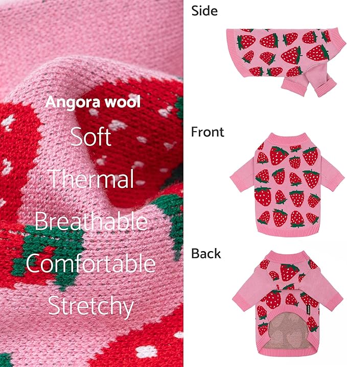 Fitwarm Adorable Strawberry Dog Sweater, Thermal Dog Winter Clothes for Small Dogs Girl, Pet Outfit, Pink, Red, White, Green, Medium