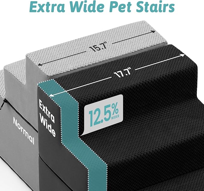 COZY KISS Dog Stairs for Small Dogs, 4 Tier Removable Wider Pet Stairs for Couch and Bed, 17.7" H Dog Steps for Old Cats, Puppy, Small Dogs, 17.7x23.6x17.7 inch, Black