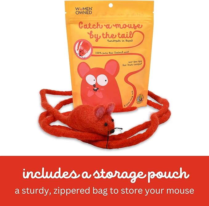 Catch a Mouse by The Tail Wool Cat Mouse Toy with a 6-Foot Tail for Indoor Cats Kittens. Cute Cat Toy Mouse Cat Toy. Rat Plush Toy, Fake Mouse, Mice. No Catnip. Pride (Rainbow Tail)