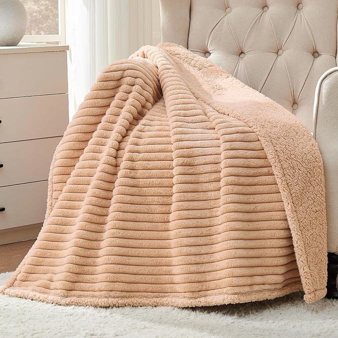 Qeils Waterproof Calming Dog Blanket for Large Dogs, Noiseless Soft Plush Pet Blanket for Bed, 500GSM Thick Faux Fur Pet Throw, Cozy Couch Furniture Protection Washable, Sand Beige, 50x60IN
