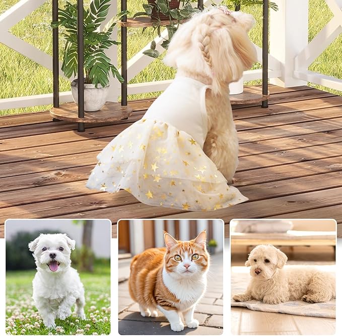 Dog Tutu Dress Cat Dogs Summer Tulle Slip Lace Dress Cute Puppy Glitter Star Skirt Pet Party Clothes for Small Medium Cat Dog (Yellow, X-Small)