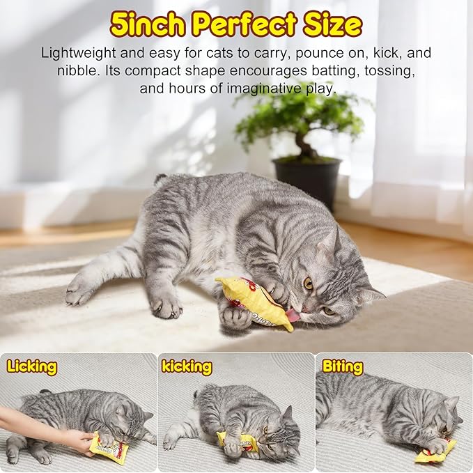 Catnip Cat Toys Potato Chips, Soft and Durable Crinkle Sound with Catnip Inside, Interactive Cat Toys for Indoor Cats Kitten Kicker Chew Exercise Cat Nip Toys 5 Inches