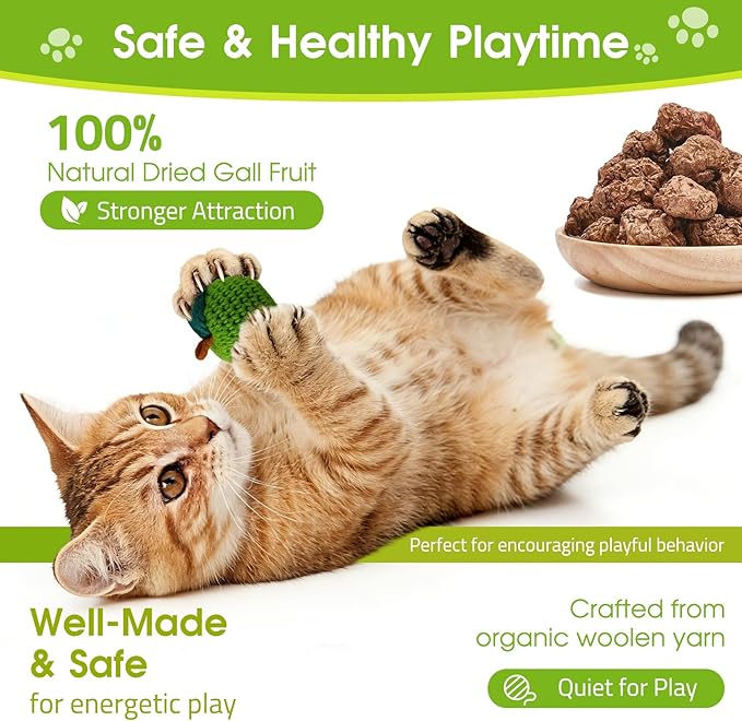 9-Pack Catnip Cat Toys Balls, Handmade Yarn Balls with Natural Silvervine Gall Fruit, Interactive Cat Nip Ball Toys for Indoor Kitten Kitty Enrichment & Stress Relief