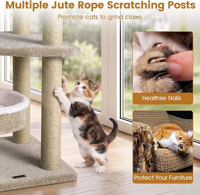 PETSITE 36-inch Modern Cat Tree, Multi-Level Cat Tower with Scratching Posts, 2 Comfy Cat Beds, Interactive Hanging Ball, and Spring Toy, Ideal for Indoor Cats and Kittens