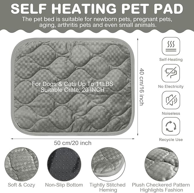 Tujoe 4 Pack Self Warming Cat Mat Self Heating Cat Pad Warm Thermal Pet Bed Washable Dog Crate Pad Body Heat Dog Bed Mat Blanket Non Slip Bottom for Outdoor Indoor Pets