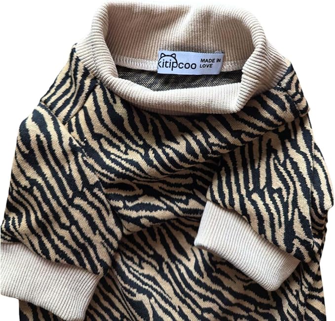 Vintage Mulan Cotton Sphynx Hairless Cats Shirt Cat Turtleneck Pet Clothes Kitten T-Shirts with Sleeves for Sphynx Cornish Rex, Devon Rex, Peterbald (Small, Zebra)