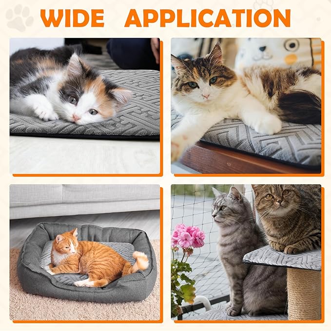 2 Pcs Winter Self Warming Cat Bed, Self Heating Cat Dog Pad 20 x 16 Inch Outdoor Warm Thermal Mat Pad with Removable Cover Non-slip Bottom Washable Reflects Body Heat for Indoor Small Dog(Grey)