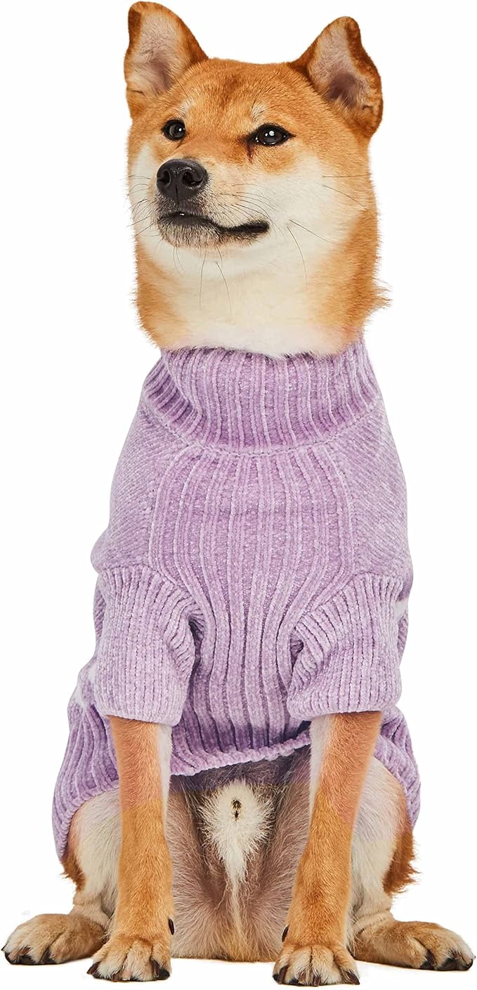 Blueberry Pet Cozy Soft Chenille Classy Striped Dog Sweater in Lavender Frost, Back Length 18", Pack of 1 Clothes for Dogs