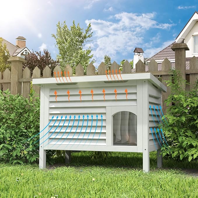 GDLF Outdoor Cat House Solid Wood Feral Cat Shelter with Waterproof Roof & Special Full Ventilation Design Keeps Multiple Felines Cool for Hot Summers 31.9" Lx18.9 Wx23.6 H
