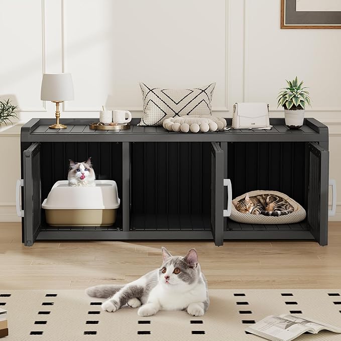 KAMABOKO Cat Litter Box Enclosure Hidden Litter Box Furniture with Door and Window, Multi-Functional Cat Furniture for Living Room Bedroom