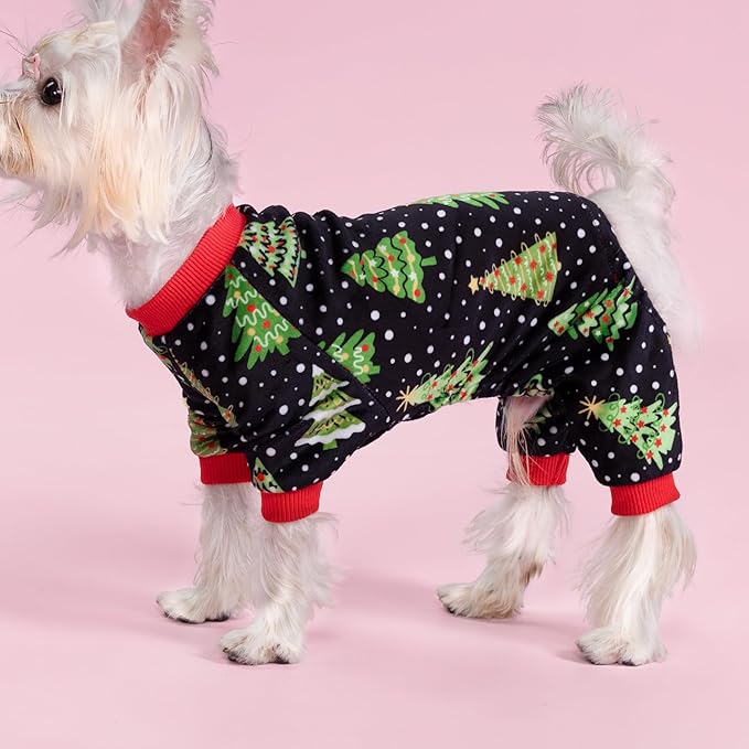 Fitwarm Christmas Tree Dog Pajamas, Christmas Clothes for Small Dogs Boy Girl, Holiday Pet Outfit, Black, Red, Green, Yellow, Large