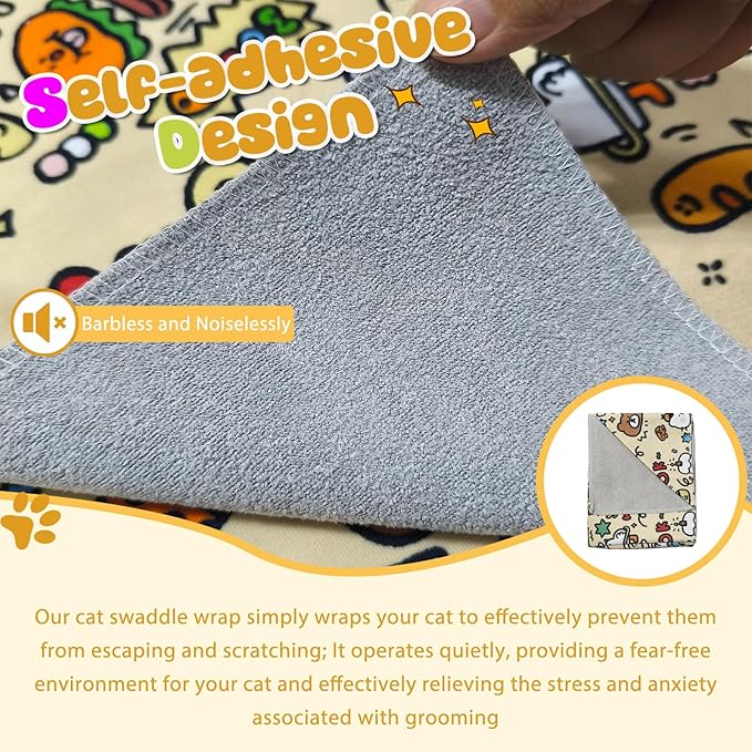 4 Pieces Cat Grooming Wrap with Relaxation Cat Nail Clipper Set 27.6 Inches Cat Wrap Anti-Scratch Cat Swaddle Wrap Anti-Escape Cat Burrito Wrap for Medicine Nail Clipping Teeth Brushing Ear Cleaning