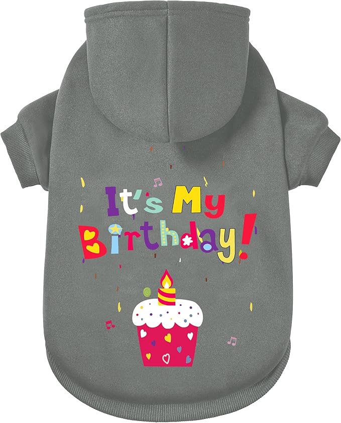 Dog Sweater Dog Hoodie Cold Weather Coat Hooded Sweatshirt for Puppies,Cats, Small Medium Large Dogs (Grey(It's My Birthday), X-Large)