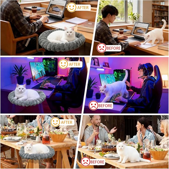20"x16" Rotatable Foldable Cat Desk Bed - 2 Detachable Washable Mats for Desk Cat Bed, Double Screw Reinforced Support, 50LBS Bearing Capacity | Cat Desk Hammock for Home Office & Gaming Desks