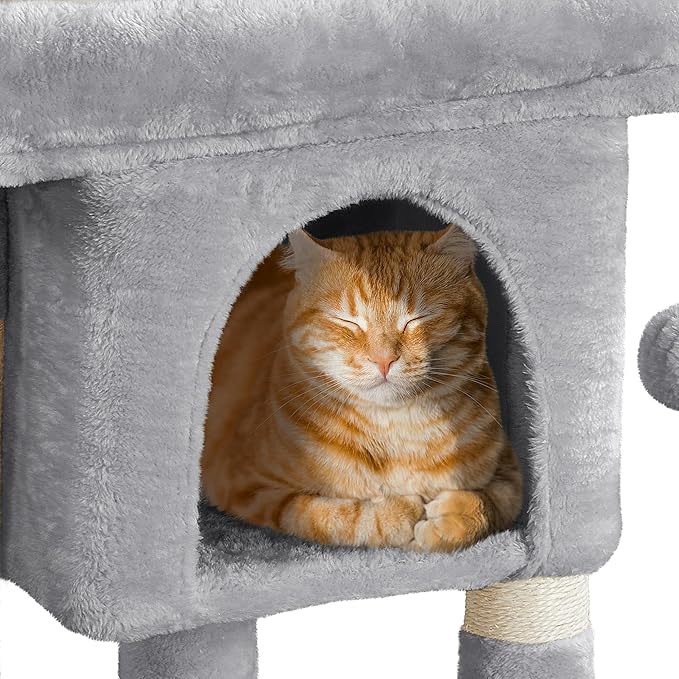 Topeakmart Cat Tree with Extra Large Plush Perch, Soft Cat Condo & Sisal-Covered Scratching Posts for Large Cats, Kittens Cats, 23.5 Inches, Light Gray