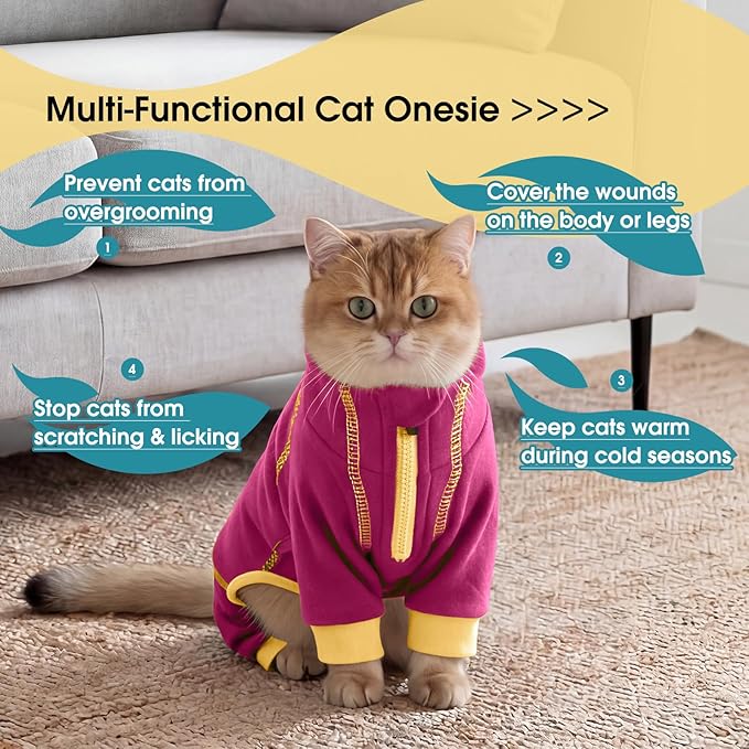 ROZKITCH Cat Surgery Suit, Soft Cat Onesie for Cats After Surgery Female Male, Reduces Shedding Fur Pajamas, Prevents Licking Wounds Post Surgery Rosered L