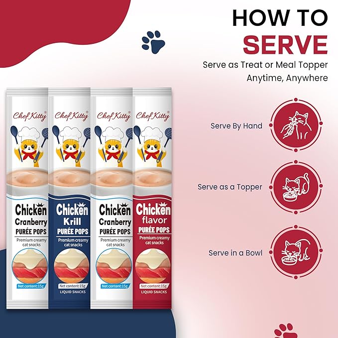 Purée Pops + Pink Feeding Spoon, Grain-Free, Lickable, Squeezable Creamy Cat Treat/Topper, 20 Tubes, Chicken Mix Variety