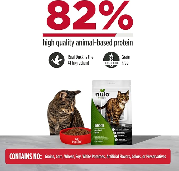 Nulo Freestyle Dry Cat Food Indoor - Duck & Cod, High Protein Grain-Free Dry Cat Food, Natural Kibble with Probiotics and Omegas Fatty Acids, 2lb Bag