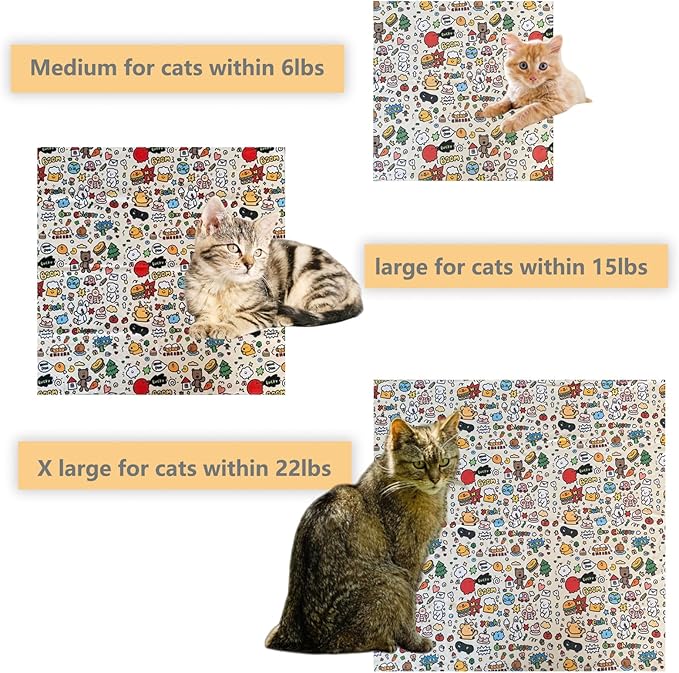 Cat Grooming Wrap - Multifunctional Anti-Bite & Scratch Blanket for Nail Trimming, Medicine, and Injection, Self-Sticking Wrap for Calm & Safe Pet Care (Cute Prints, L-27.6inch Within 15lbs)