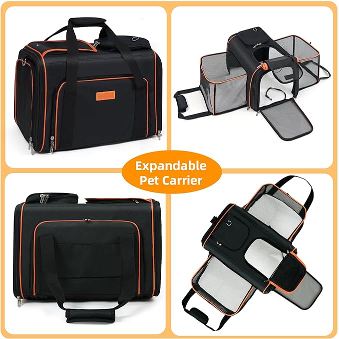 Cat Carrier,Portable Pet Carrier Bag for Cats and Small Dogs,Foldable Soft-Sided and Scratch-Proof mesh Cat Bag Pet Carriers,Airline Approved Pet Carrier,Pet Travel Carrier Up to 15 Lbs,Black