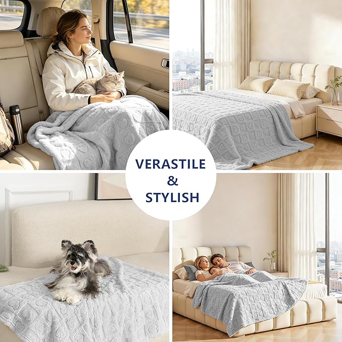 gogobunny Pet Blanket for Dogs Cats, 300GSM Ultra Soft Coral Fleece Blanket, Washable Small Dog Cat Blanket, Calming Crate Mat, Furniture Protector for Couch Bed Car Seat, Light Grey, 30x40IN