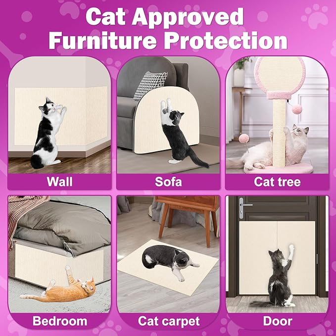 ENONCI 23.6x15.8 Cat Wall Scratcher Mat with Nano Tape,Anti Cats Scratch Furniture Couch Carpet Corner Protector for Indoor,Trimmable Cat Scratching Pad Board Sofa Replacement