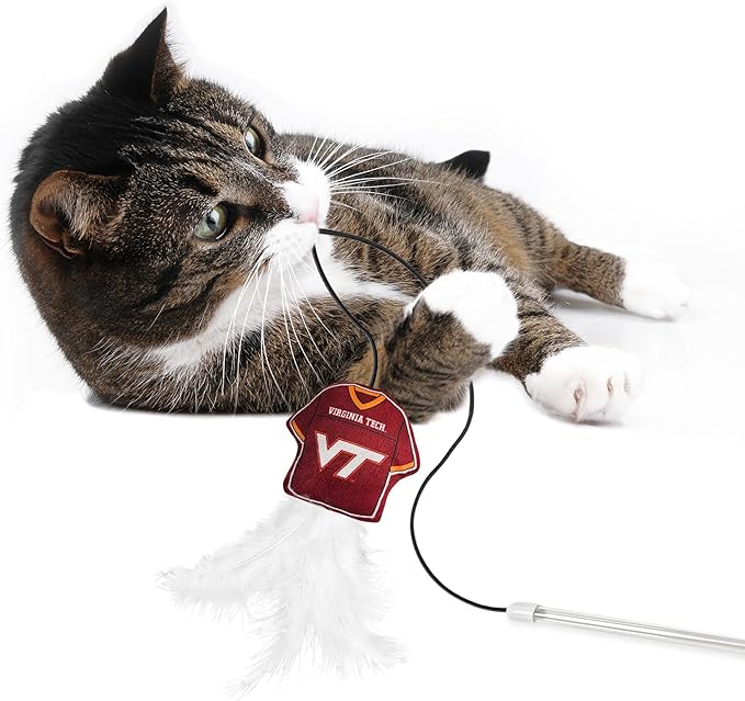 NCAA Virginia TECH Hokies Team Jersey Wand with CAT NIP, Cat Toy Jersey Shaped Plush Teaser Toy for Cats & Kittens - Interactive Pet Toy for Play & Exercise