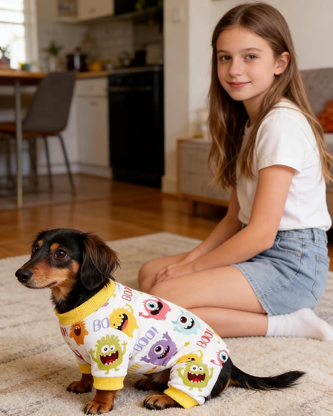 PET SHOW 4 Pack Dog Pajamas for Medium Large Dogs Girl Boy Small Dog Clothes Soft Stretchy PJs Bee Unicorn Jumpsuit Puppy Cats Monster Paw Jammies Onesies Outfits with Sleeve Pets Costume, L
