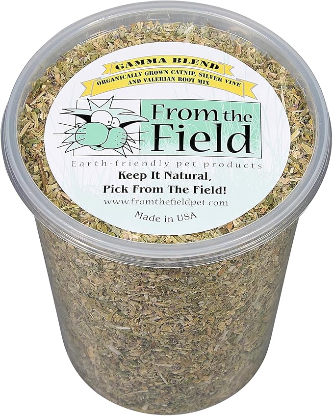From The Field Gamma Blend – Catnip Leaf and Flower, Silver Vine & Valerian Root Mix | Fresh USA-Grown Organic Catnip for Cats | Potent | Resealable Tub 3.5 OZ
