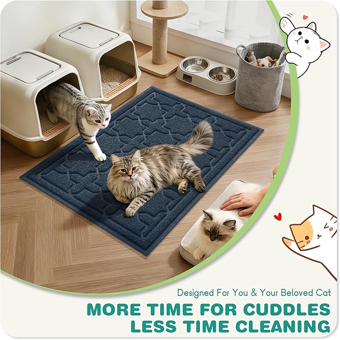 Yimobra Cat Litter Mat, Litter Trapping Waterproof Non Slip PVC Mat, Scatter Control Easy Clean for Litter Box, 47"x36", Dark Blue